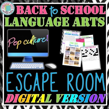 Preview of Back to School ELA Digital Escape Room for Distance Learning - Pop Culture Ed.