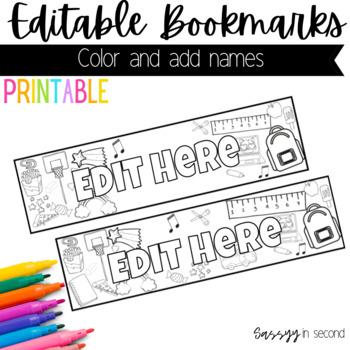 Preview of Back to School Editable Bookmark Coloring Page