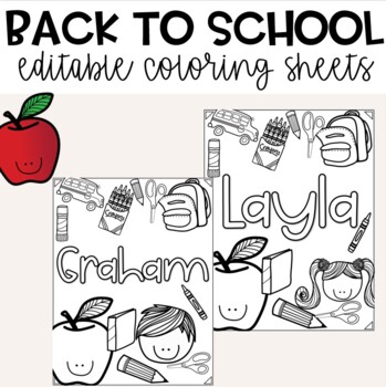Preview of Back to School Editable Coloring Sheets | Coloring Sheets With Name