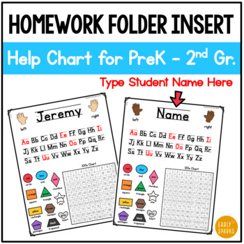 Preview of Back to School Editable Homework Folder Insert Help Chart for PreK - 2nd grade