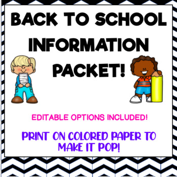 Preview of Back to School Editable Parent Info Packet for 3K, Pre-K, Preschool, Kinder