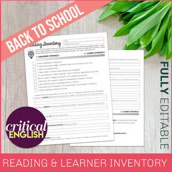 Preview of Back to School: Editable Reading & Learning Inventory | Student Interest Survey