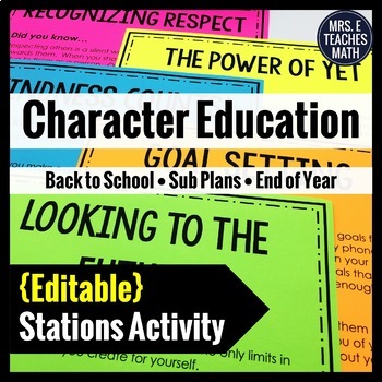BACK TO SCHOOL Editable Stations Activity - Character Education