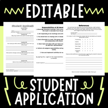 Preview of Back to School Editable Student Council or Group Application