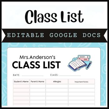 Preview of Back to School | Editable Teacher Class List Plan Template | Google Docs