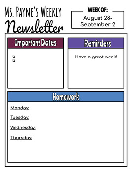 Preview of Back to School: Editable Weekly Newsletter