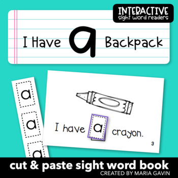 Preview of Back to School Emergent Reader for Sight Word A: "I Have a Backpack" Book