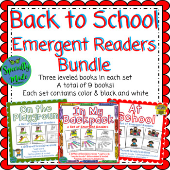 Back to School Emergent Readers Bundle 3 levels 9 books supplies recess ...