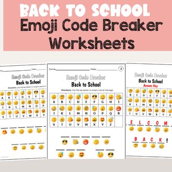 Back to School Emoji Code Breaker Worksheets by Gilles Fournier Education