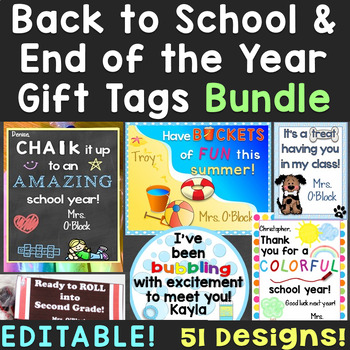 Preview of Back to School & End of the School Year Student Gift Tags Editable Bundle