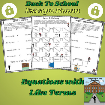 Preview of Back to School Escape Room | Combining Like Terms: 6th, 7th and 8th Grade Math