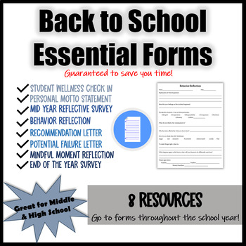 Preview of Back to School Essential Form Behavioral, SEL and Information Worksheet Bundle