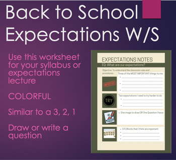 Preview of Back to School Expectations Note Sheet Like a 3, 2, 1 but better!