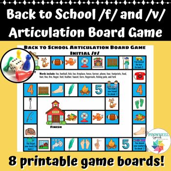 Preview of Back to School F and V Articulation Board Games Speech Therapy Printable Easel