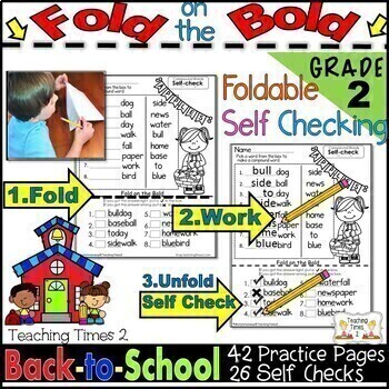 Preview of Back to School FOLD ON THE BOLD (2nd Grade) Self Check Math and Literacy Packet