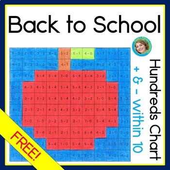 Preview of Back to School Add and Subtract Within 10 FREE 100s Chart Mystery Picture