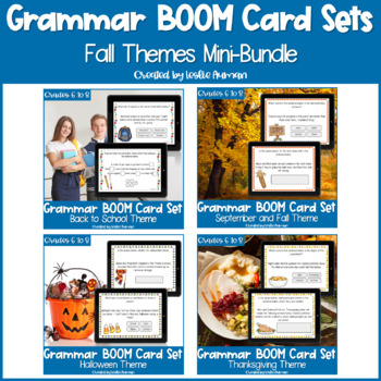 Preview of Back to School, Fall, Halloween, and Thanksgiving Grammar BOOM Cards BUNDLE