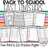 Back to School Fast Finishers | Kinder or First Grade | Ea