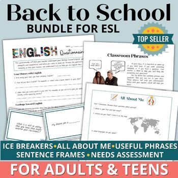 Preview of Back to School First Day Activities Bundle for Adult ESL & ELL Newcomers