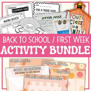 Preview of Back to School First Day & First Week Activity Bundle & Groovy Procedure Slides