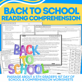 Preview of Back to School: First Day of 5th Grade Reading Comprehension Story & Worksheets