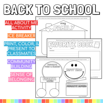 Preview of Back to School: First Day of School All About Me Packet