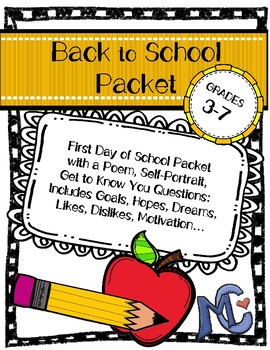 Back to School/ First Day of School Packet by Mariaan's Creations