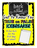 Back to School First Days Icebreaker True False Quiz Activity