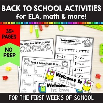 Preview of Back to School First Grade Activities for ELA and Math
