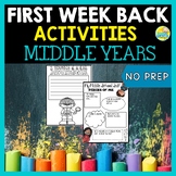 Back to School First Week Activities Middle Years 6th to 8