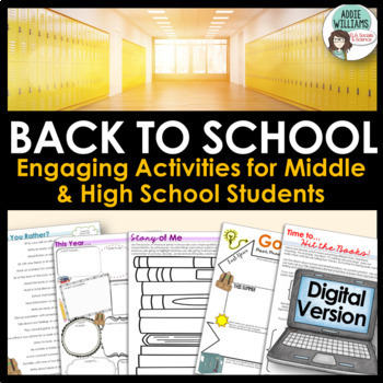 Preview of Back to School / First Week Back Digital Activities for Tweens & Teens