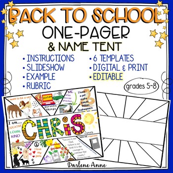 Preview of Back to School First Week One Pager Activity and Name Tag / Tent