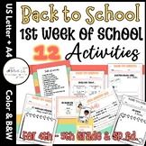 Back to School, First week of school Activities, 4th - 5th