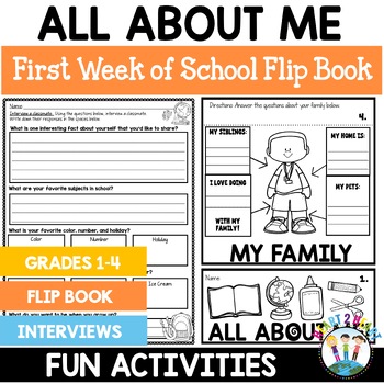 Preview of Back to School All About Me Flip Book Worksheet First Week of School Activities