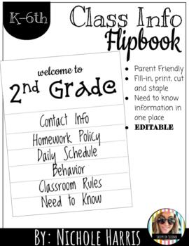 Back to School Flipbook for Meet the Teacher Night Editable Parent