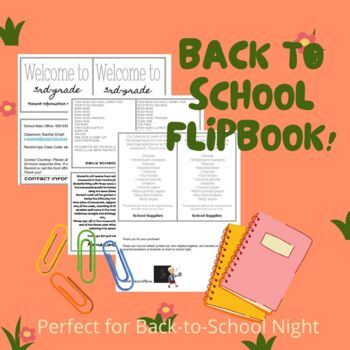 Preview of Back to School Flipbook - First Day Back to School Night PreK-6th