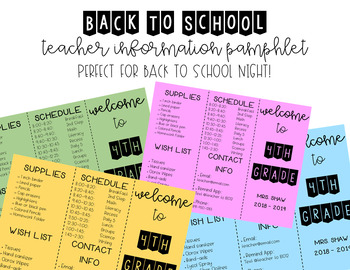 Preview of Back to School Night | Teacher Information Brochure| Meet the Teacher | EDITABLE