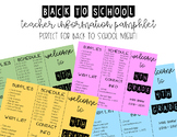 Back to School Night | Teacher Information Brochure| Meet 