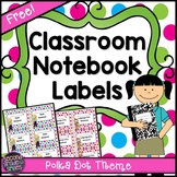 Free Classroom Notebook Labels in a Polka Dot Theme