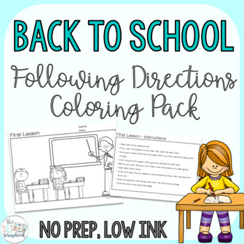 Preview of Back to School Following Directions Coloring Pack- Mixed directions