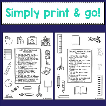 back to school following directions worksheets by fun in speech