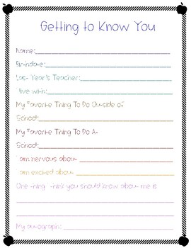 Back to School Form by Bethany Stoltz | TPT