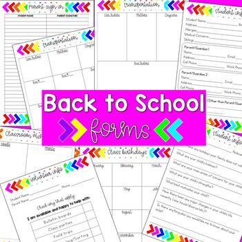 Back to School Forms by First Grade Funzies | Teachers Pay Teachers