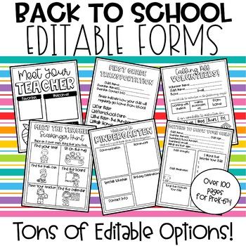 Preview of Back to School Forms | Meet the Teacher | Open House Forms