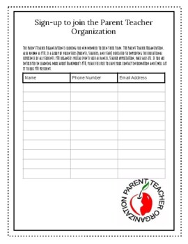 Preview of Back to School Forms (PTO, SIGN-IN)