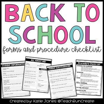 Back to School {Forms and Procedure Check List} by Katie Jones | TPT