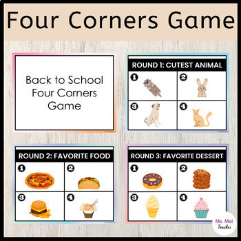 Preview of Back to School Four Corners Game Google Slides - Brain Break - EDITABLE