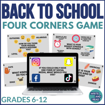 Preview of Back to School Four Corners Game for Middle and High School - Icebreaker Game