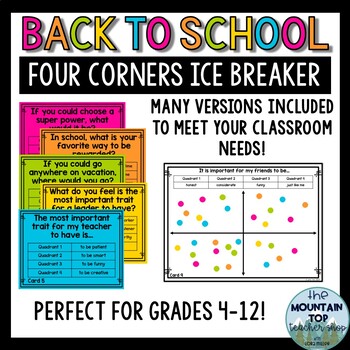 Four Corners Back To School Ice Breaker Activity