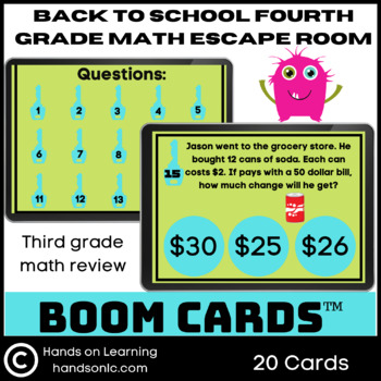 Preview of Back to School Fourth Grade Escape Room Boom Cards
